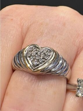 Sterling Silver and 14k Gold Diamond Heart Cluster Ring